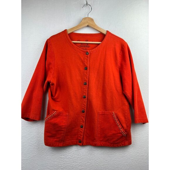 Onque Casuals Womens Orange Button Up Sweater Size XL Long Sleeve Beaded Pockets - Picture 1 of 15